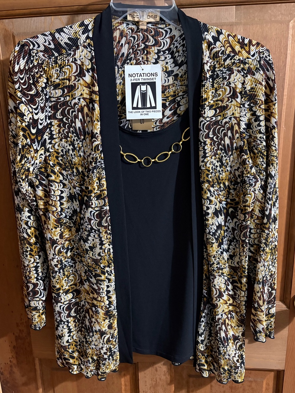 Notations Black, Gold & Brown Patterned Open-Front Cardigan